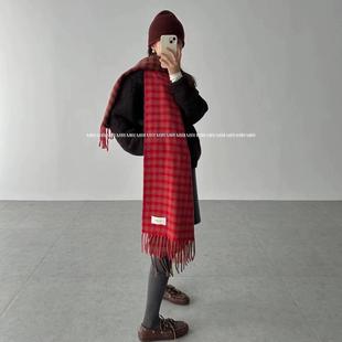 韩货GLOG2025秋冬季 高品质百搭保暖圣诞格子围巾披肩两用676