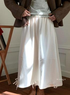 韩货wander2025秋季韩版新款半松紧腰蝴蝶结加绒纯棉半身裙31251