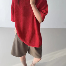 GLOG2025夏季进口亚麻和纸纱短袖韩系镂空时尚优雅宽松质感SW068