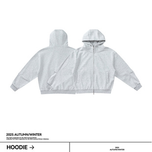 BRAVE FLYING蚕丝羊毛宽松廓形连帽卫衣加绒保暖高领拉链外套男