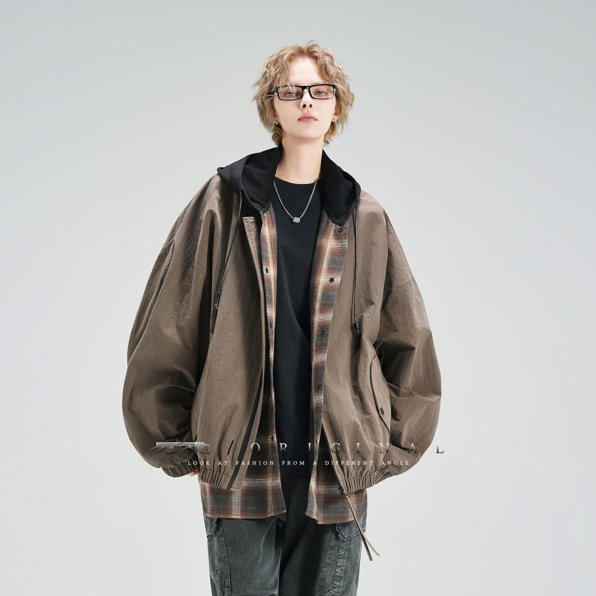 BF易麦26春季新品复古潮牌设计感外套美式宽松连帽拼接假两件夹克