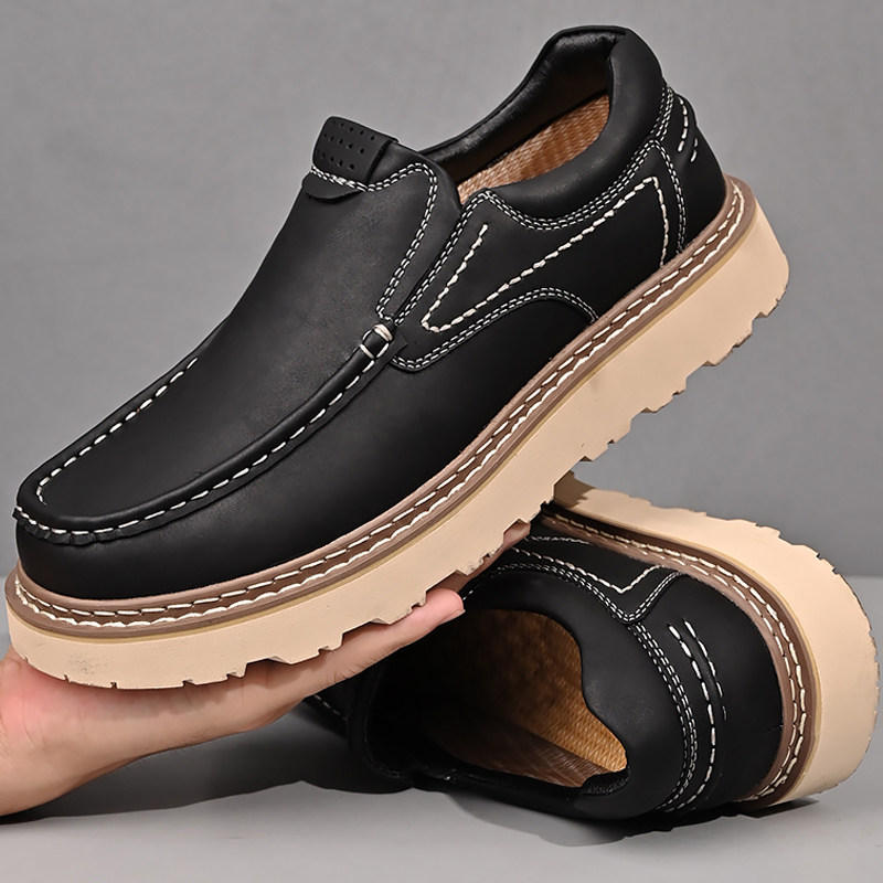 厚底男鞋美式复古风英伦风休闲鞋真皮圆头工装低帮马丁靴大头皮鞋