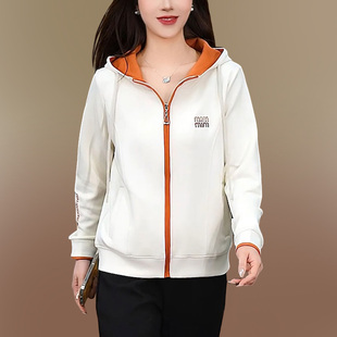 洋气拼色中年妈妈春装 休闲外套2026新款 连帽运动卫衣 薄款 女士春季