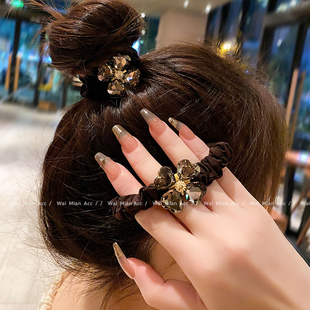 2025新款 韩国高端网红四叶花镶钻发圈女马尾发绳丸子扎头皮筋发饰