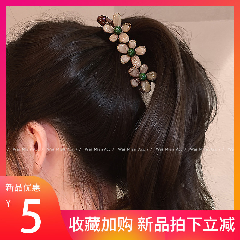 新款醋酸花朵防滑高马尾香蕉夹