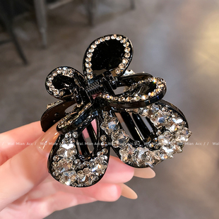 韩国时尚蝴蝶抓夹轻奢高端满钻鲨鱼夹新款后脑勺发量少全盘发夹女