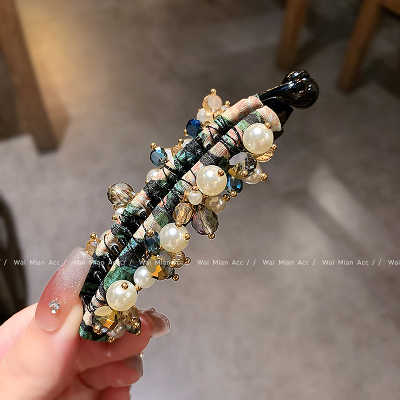 网红时尚水晶发夹香蕉夹女高级感碎花珍珠防滑竖夹新款高马尾抓夹