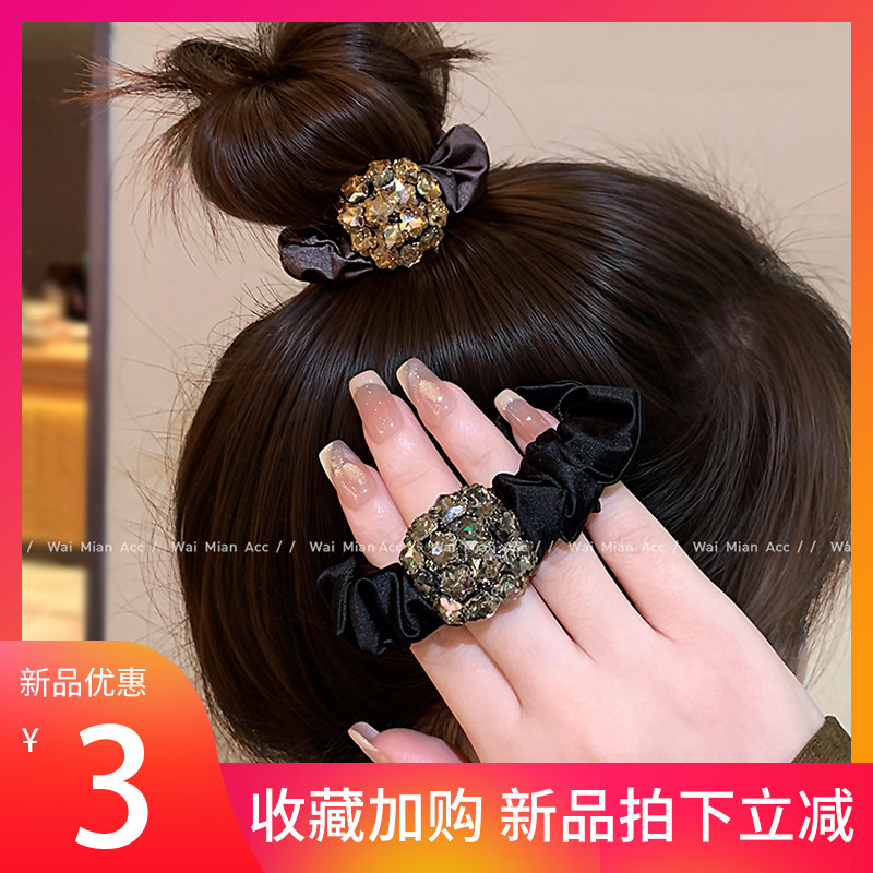 韩系轻奢镶钻小肠发圈不伤发