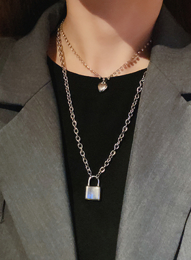 桃心冷淡风小众设计感情侣锁骨链