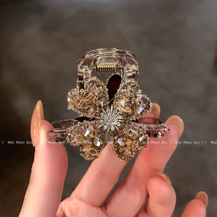 韩国高端水晶发夹轻奢四叶草小抓夹网红刘海夹头饰女碎发夹半扎夹