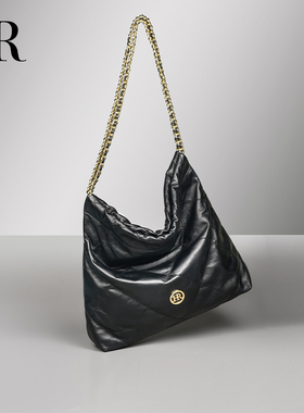 HR赫莲娜包包女士新款秋冬黑色菱格链条托特包时尚质感单肩腋下包