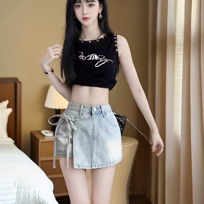 夏季牛仔短裙裤半身裙包臀显瘦复古高腰不规则短裙韩版短款热裤子