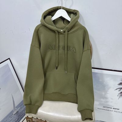 冬季加绒加厚连帽宽松卫衣女