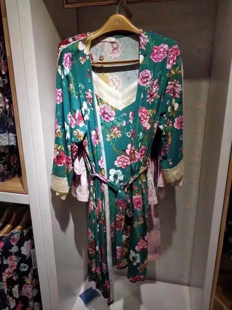 绮瑞女士莫代尔睡袍两件套薄款性感吊带睡裙睡衣时尚夏季家居服