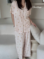 美夢(mèng)睡衣2025夏季新款女生可愛(ài)小熊帶胸墊翻領(lǐng)短袖九分褲家居服套