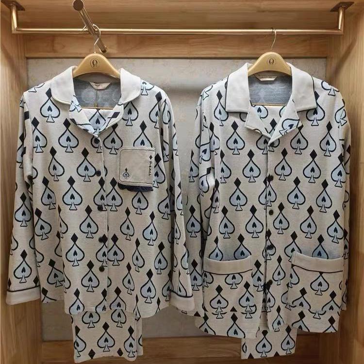 绮瑞家居服情侣男女士春秋V领开衫长袖菜纱棉宽松大码时尚家居服
