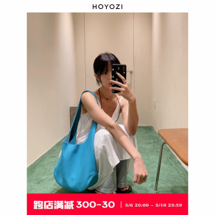 小众 HOYOZI真皮女包极简牛仔蓝托特包单肩包包女款 小优家包包