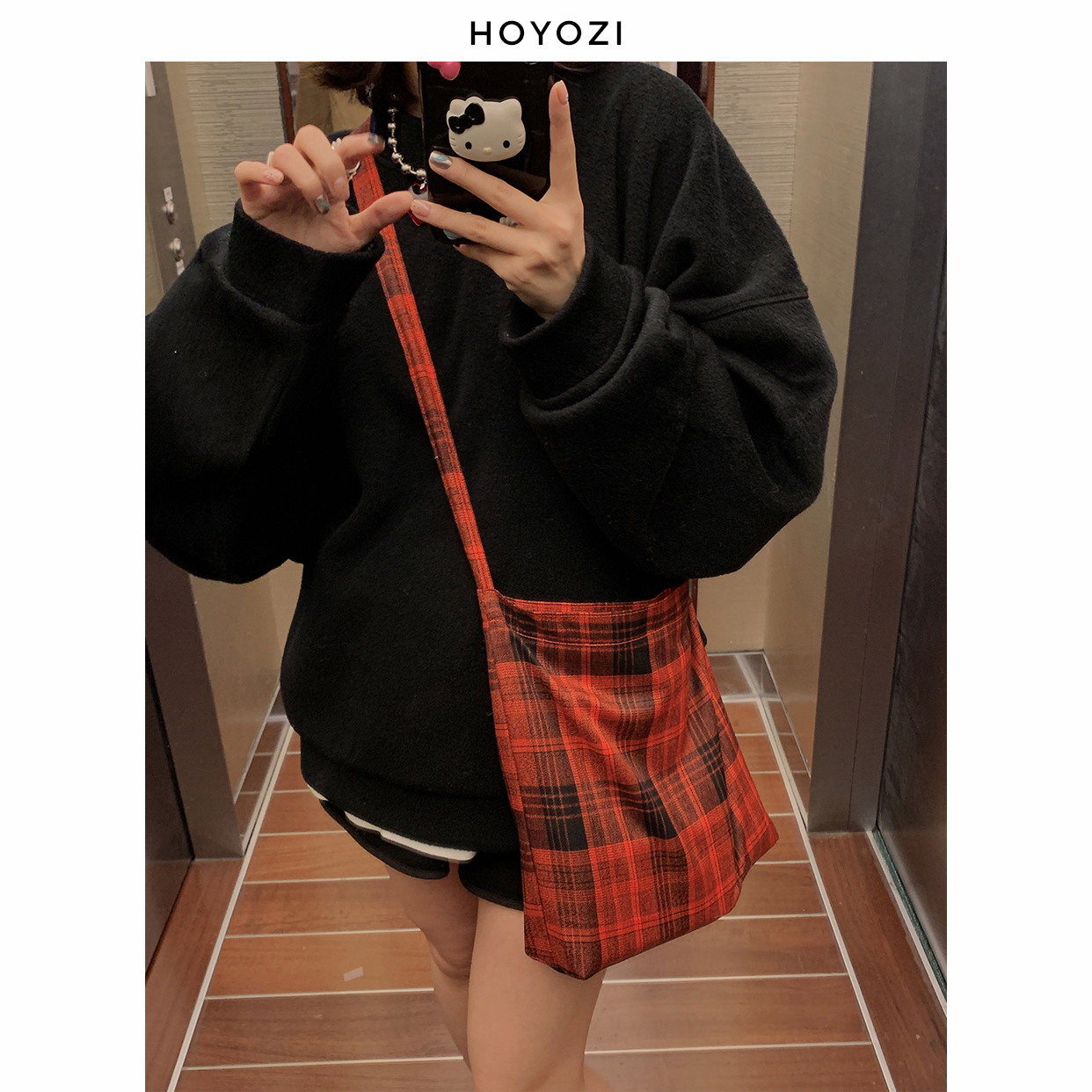 【小优家包包】HOYOZI红色单肩帆布包单肩购物袋