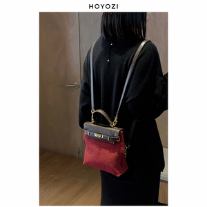 【小优家包包】HOYOZI秋冬羊毛呢迷你双肩背包女2023新款双肩包红