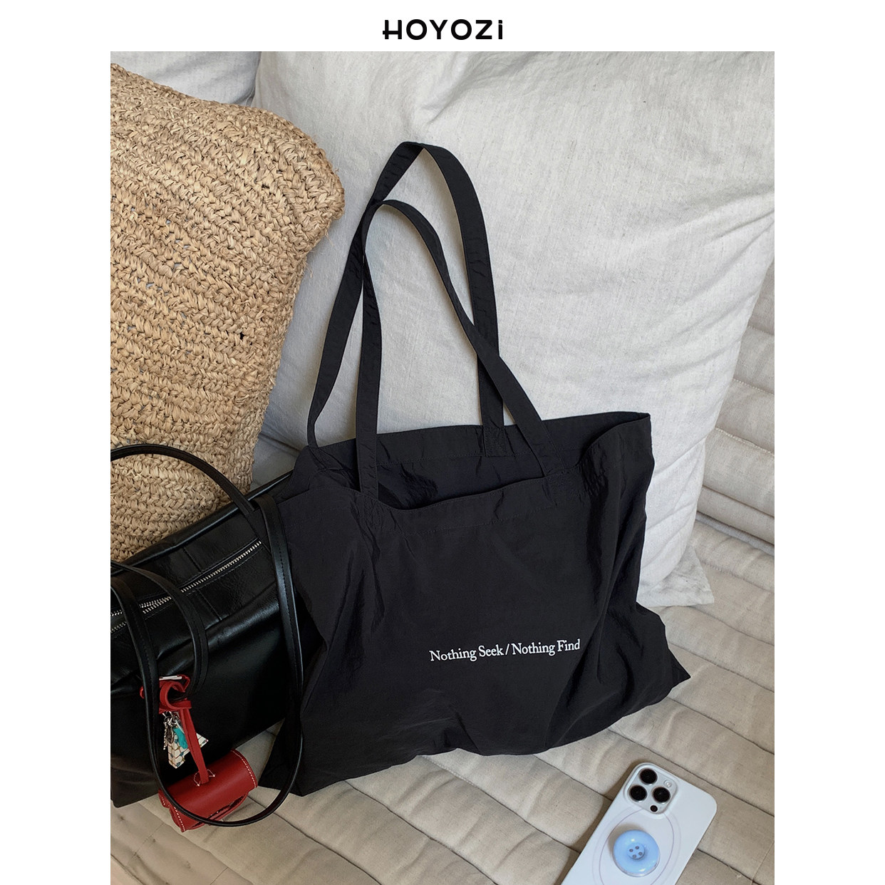 【小优家包包】HOYOZI原创 百搭防水黑色帆布包女2025新款托特包