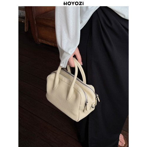 HOYOZI 2026新品 真皮波士顿手提斜挎女通勤多隔层【小优家包包】