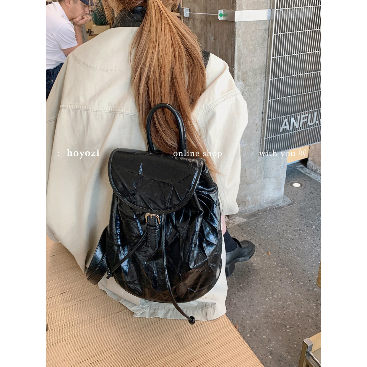【小优家包包】HOYOZI 韩国新品褶皱背包女2025新款双肩包书包