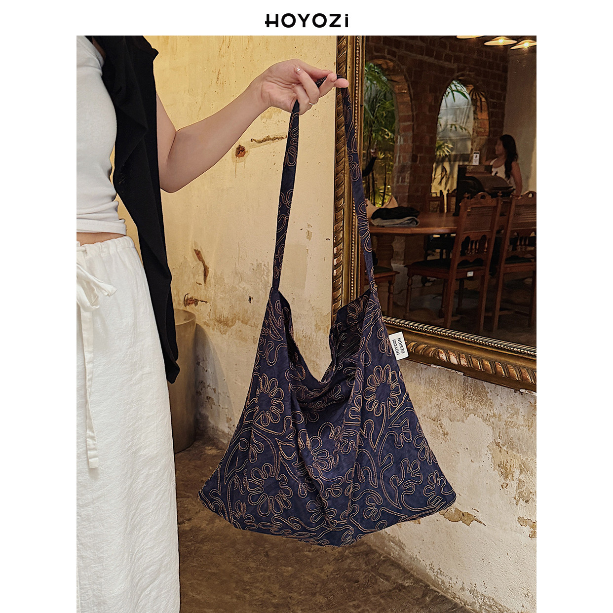 【小优家包包】HOYOZI原创 蓝屿鎏金帆布单肩包包女2025新款夏季,箱包皮具/热销女包/男包,托特包,淘宝优惠券,粉丝福利购,淘宝优惠卷