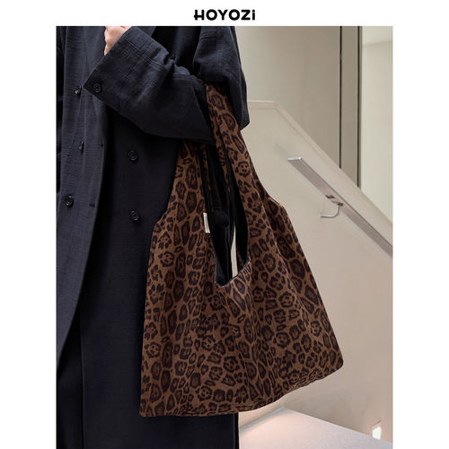 【小优家包包】HOYOZI豹纹托特帆布包包女新款单肩大容量帆布包