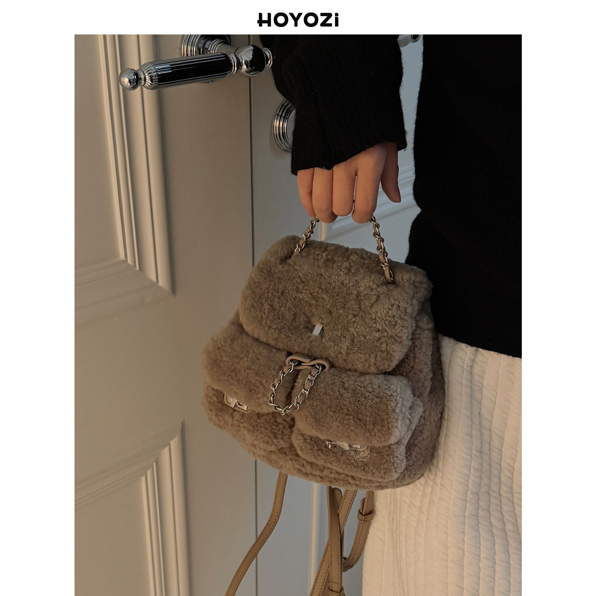 【小优家包包】HOYOZI真羊羔毛毛迷你双肩包包女式2025新款背包,箱包皮具/热销女包/男包,双肩背包,淘宝优惠券,粉丝福利购,淘宝优惠卷