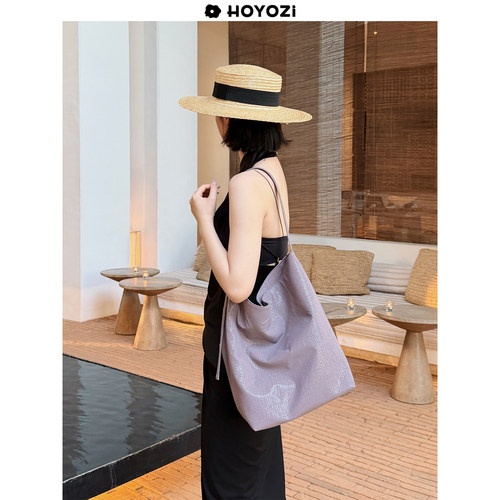 HOYOZI 新品2026 紫色单肩水桶包女夏季斜挎大包包【小优家包包】