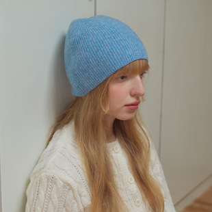 韩国设计师款 ins毛线帽 low家羊驼毛羊毛混纺纯色针织冷帽女秋冬季