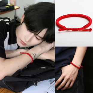 黄星Eliot花咏同款 星有千千邱鼎杰 红色编织手绳链串环饰Desire4