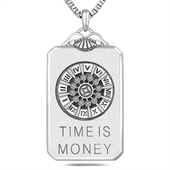 时间就是金钱项链925银吊坠男士 霸气复古铜钱罗马数字可转动礼物