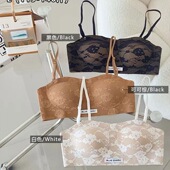 轻运动提花美背性感抹胸内衣薄款 无钢圈可拆卸肩带小胸聚拢文胸罩