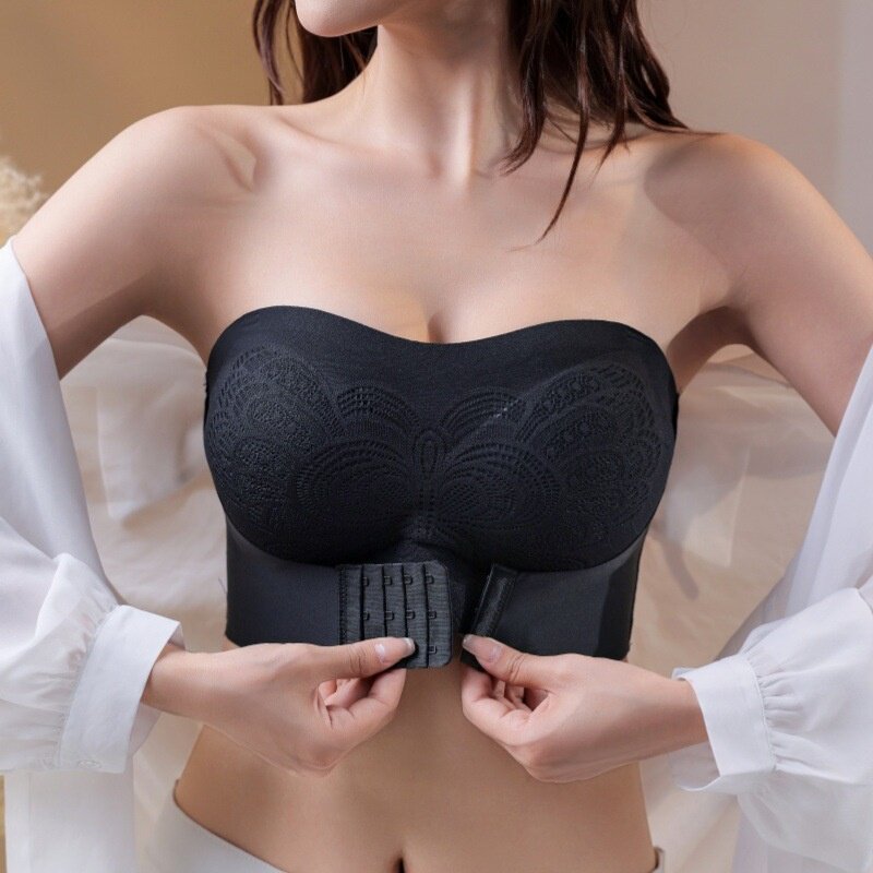 无肩带内衣女大胸聚拢防滑隐形抹胸式裹胸美背文胸无痕薄夏季
