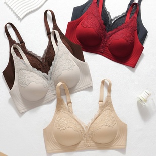 法式 蕾丝文胸无钢圈性感小胸聚拢显大防下垂固定杯内衣收副乳