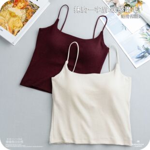 6680莫代尔棉吊带内搭女带胸垫一体式 春秋磨毛保暖小个子打底背心