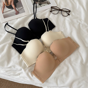 前扣内衣女小胸聚拢显大夏季薄款收副乳防下垂字母细肩带美背文胸