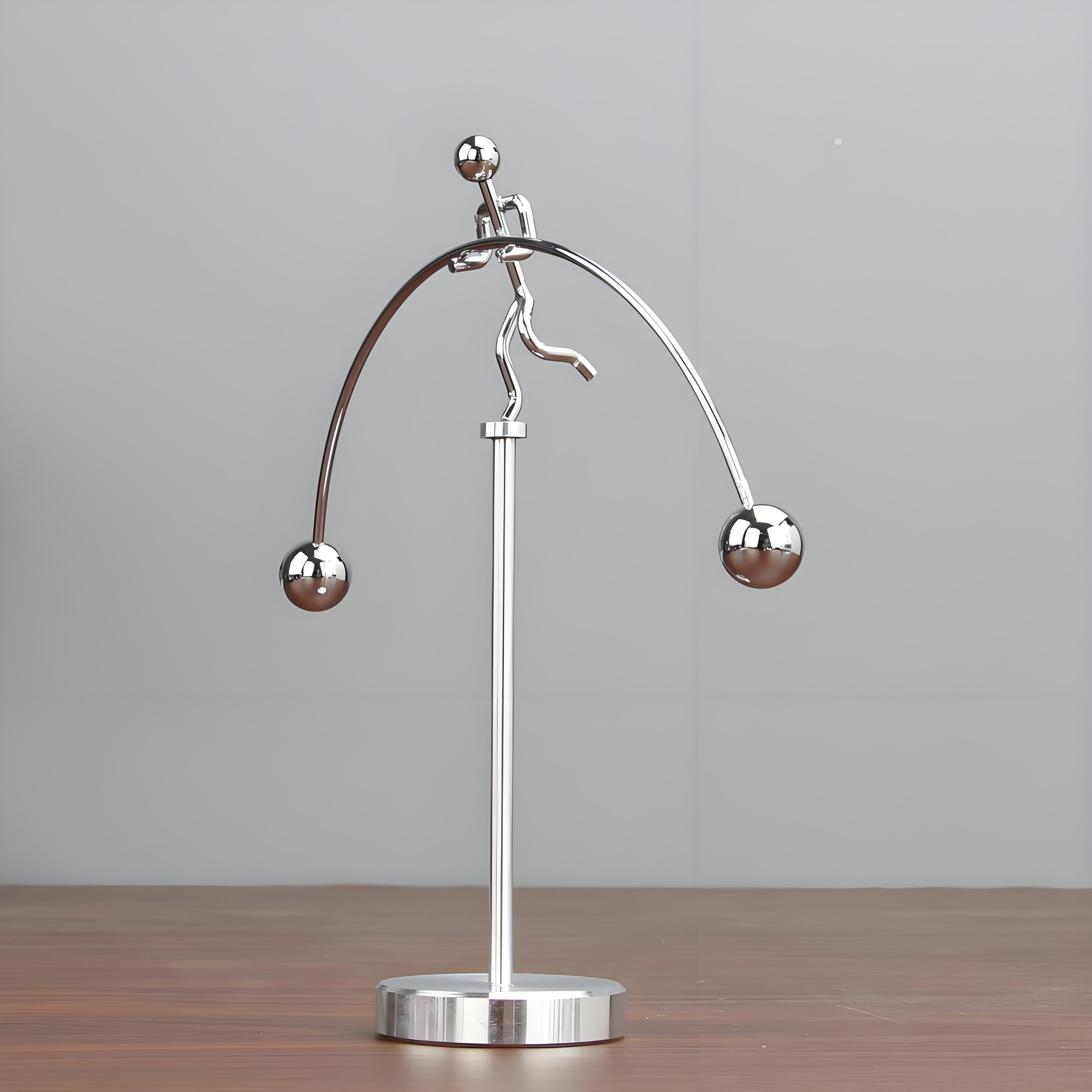 创意不倒翁平衡球小铁人摆件单脚大力士举重桌面减压金属装饰品