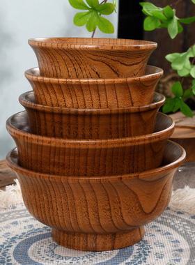 高脚反边酸枣木碗创意民族风餐厅防烫家用圆形奶茶蒙古藏族饭面碗