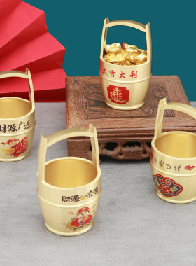 一桶金纯黄铜小水桶家居桌面办公风水摆件全铜装饰工艺品铜器礼物