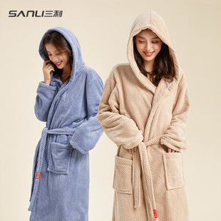 毛巾菠萝格情侣款浴袍新款珊瑚绒成人浴袍美容院汗蒸月子浴袍