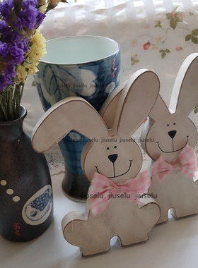 桌面书桌摆件装饰实木兔子