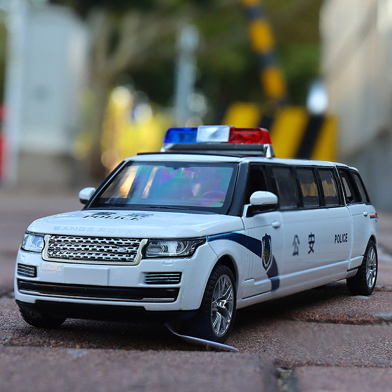 宝思仑合金汽车模型加长路虎警车越野车回力声光仿真儿童玩具开门