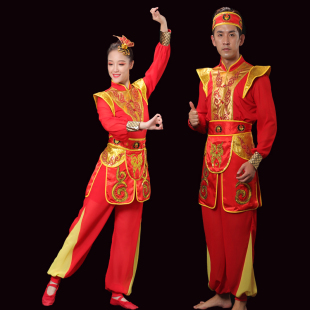 新年打鼓演出服装大鼓威风锣鼓腰鼓龙鼓中国风红色喜庆秧歌表演服