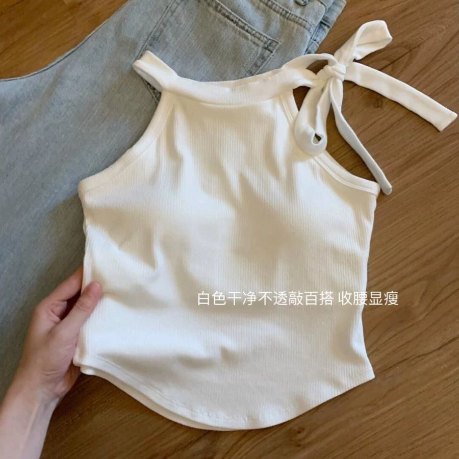 夏新款女童2025韩版系带挂脖吊带背心女宝小清新个性百搭短款无袖
