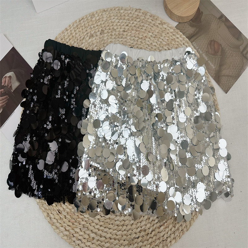 女童夏季新款韩版半身裙松紧腰大亮片闪亮A字儿童裙包臀裙超短裙