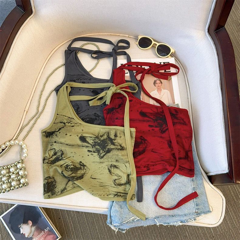 女童夏季25爵士舞背心斜肩绑带弹力无袖上衣女宝宝表演服吊带T恤