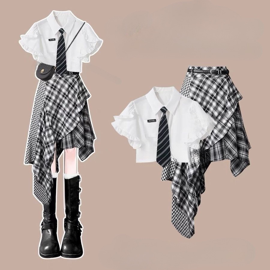 女童夏款jk制服套装学院风夏季两件套儿童不规则半身裙潮2025新款