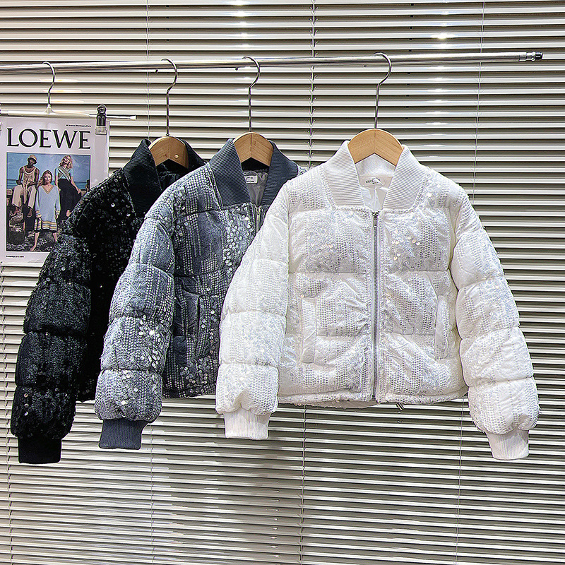 女童网红同款2024冬季新款小香风丝绒面料渐变亮片短款夹克棉服潮